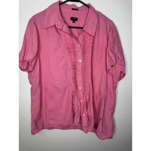 Talbots Top Womens 2x Pink Linen Shirt Sleeve Button Up Blouse Basic